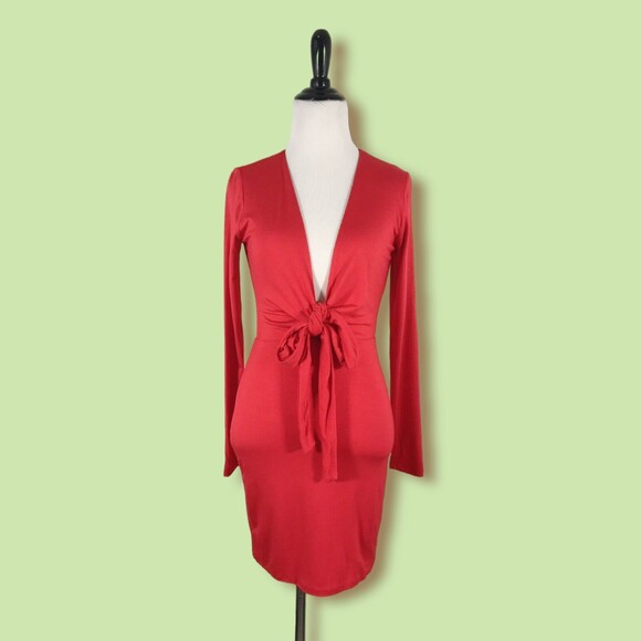 Lovers + Friends Revolve dress tie front stone cold Long Sleeve XS NWT Red‎ - Picture 2 of 9